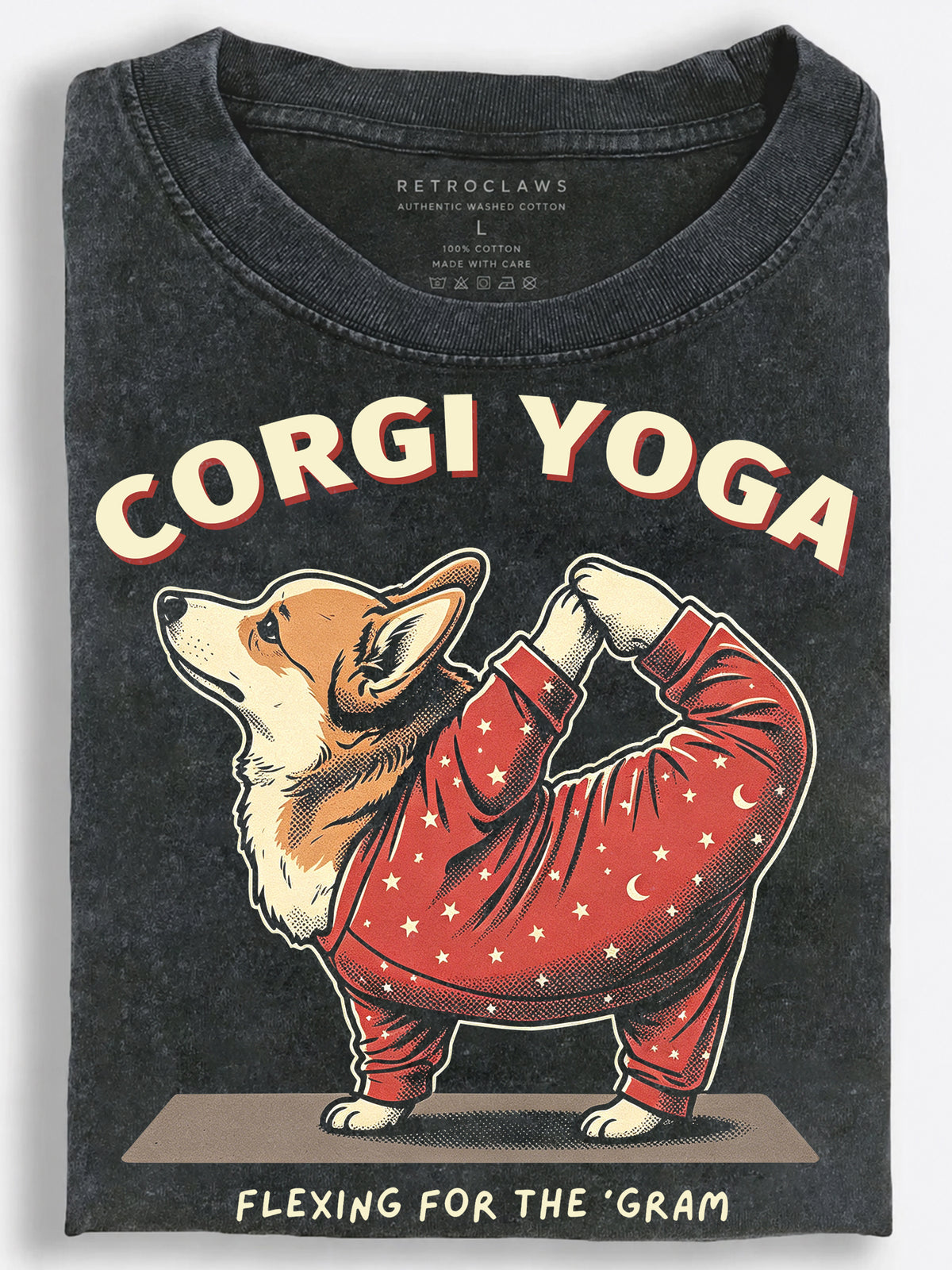 Corgi Yoga Flexing for the Gram Vintage Washed T‑Shirt