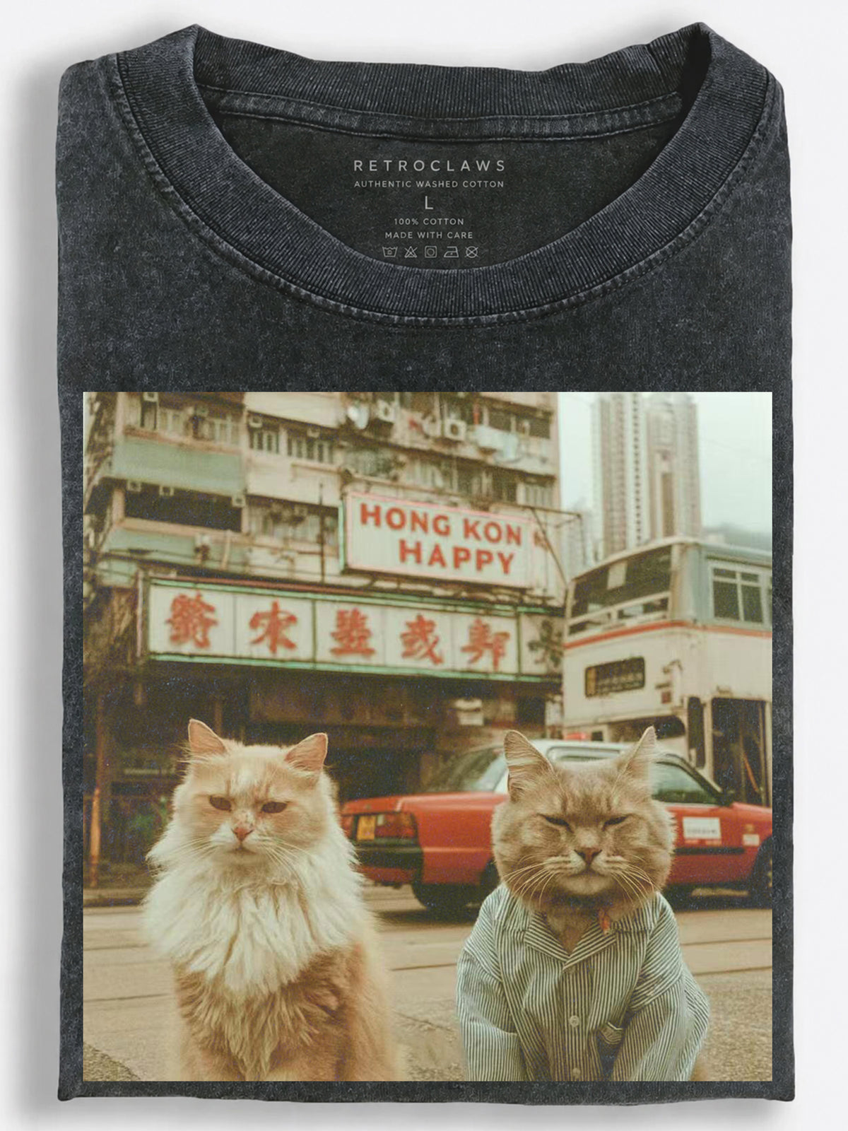 Hong Kong Street Cats Retro Photography Vintage Washed T-Shirt