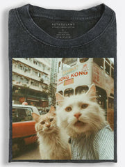 Curious Cats in Hong Kong Funny Retro Photography Vintage Washed T-Shirt