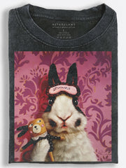 Princess Bunny with Doll Whimsical Oil Painting Vintage Washed T-Shirt