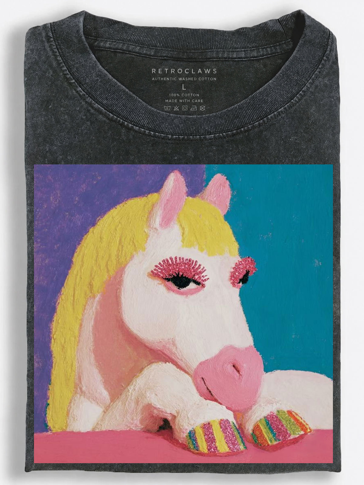 Glamorous Horse with Glitter Hooves Colorful Pop Art Vintage Washed T-Shirt