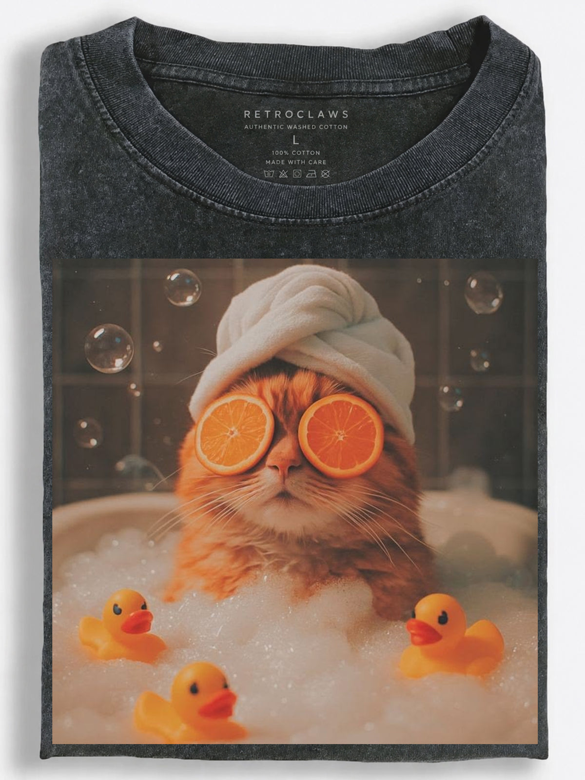 Spa Cat with Orange Eye Mask Funny Retro Photography Vintage Washed T-Shirt