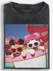 Two Kittens on a Pink Road Trip Vintage Washed T-Shirt