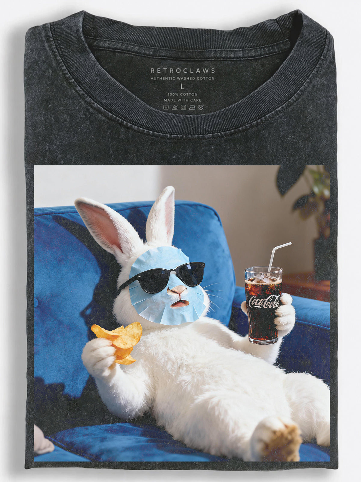 Couch Potato Bunny with Snacks Funny Vintage Washed T-Shirt