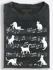 Cats Strolling Across Sheet Music Elegant Line Art Vintage Washed T-Shirt