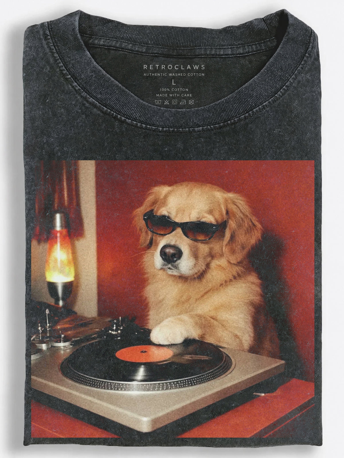 Golden Retriever DJ in Sunglasses Retro Photo Style Vintage Washed T-Shirt