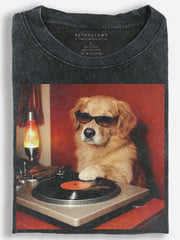 Golden Retriever DJ in Sunglasses Retro Photo Style Vintage Washed T-Shirt