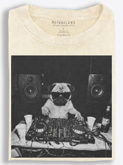 Pug DJ in Sunglasses Monochrome Retro Photo Style Vintage Washed T-Shirt