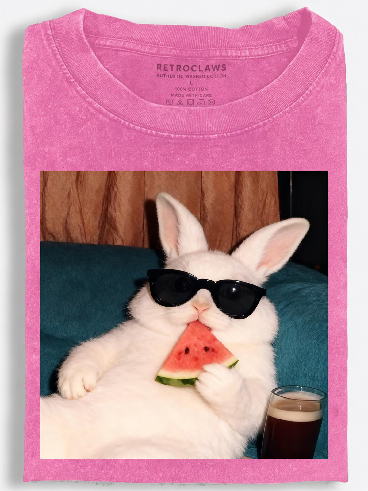 Rabbit Eating Watermelon Vintage Washed T-Shirt